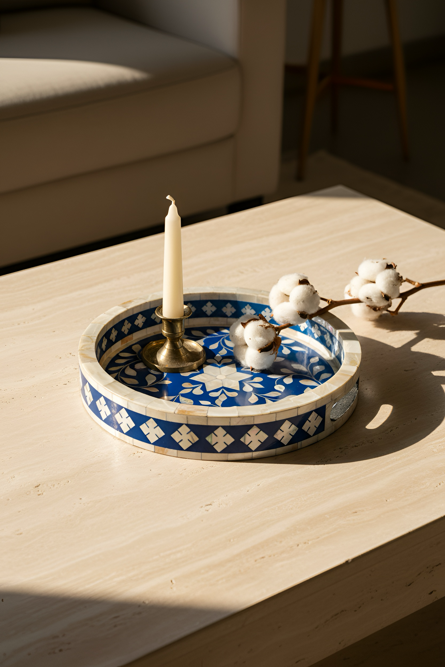 Mother of Pearl Inlay Tray in Deep Blue