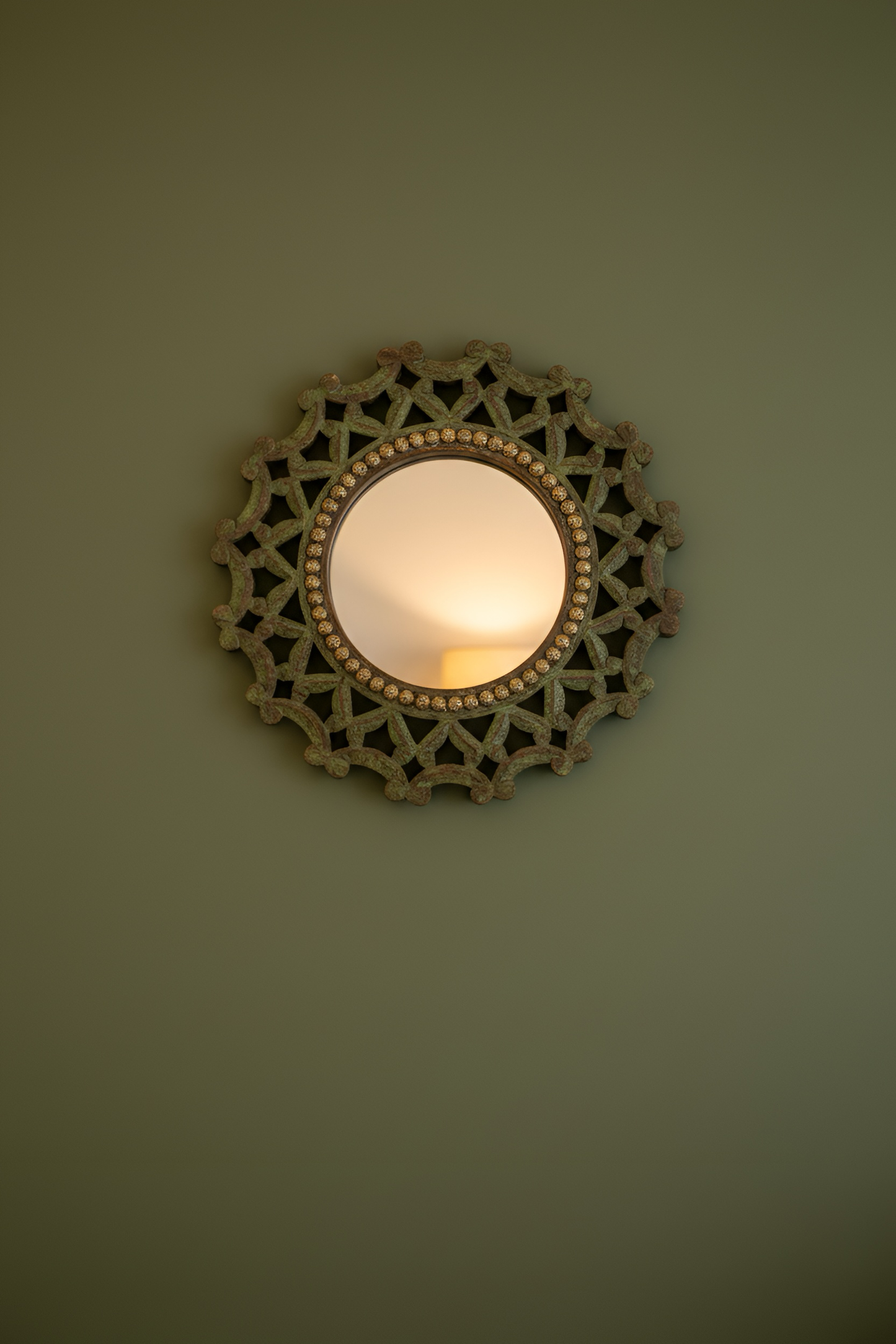 Round Carved Wood Wall Mirror