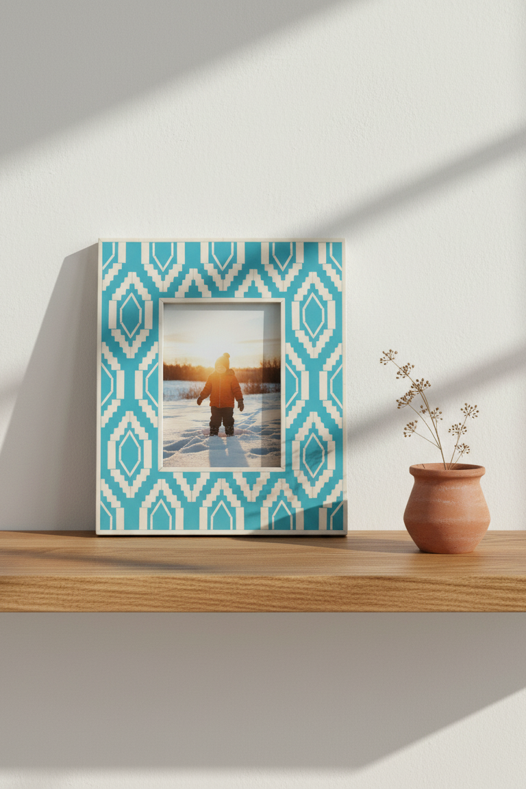 Bone Inlay Photo Frame in Blue