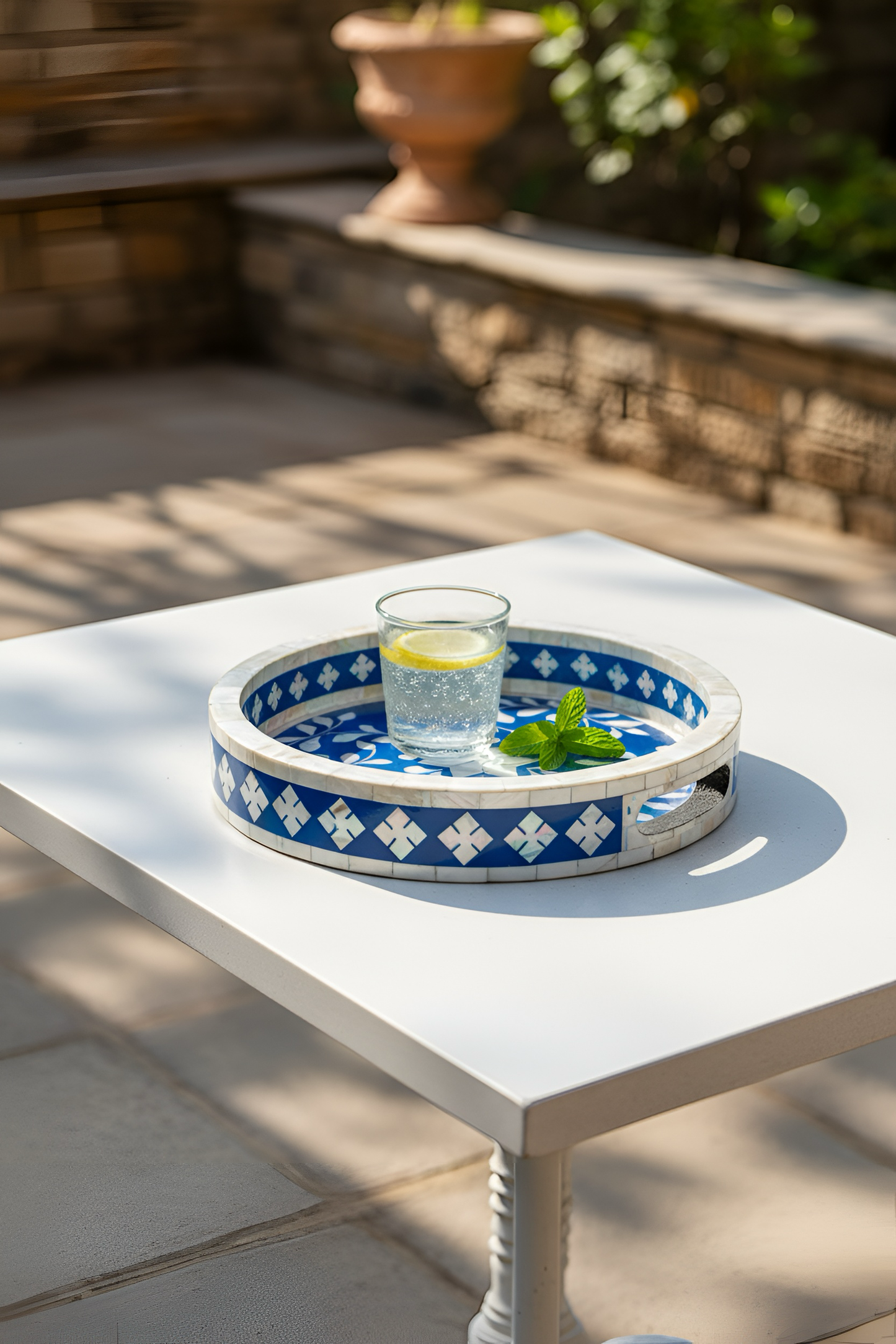 Mother of Pearl Inlay Tray in Deep Blue
