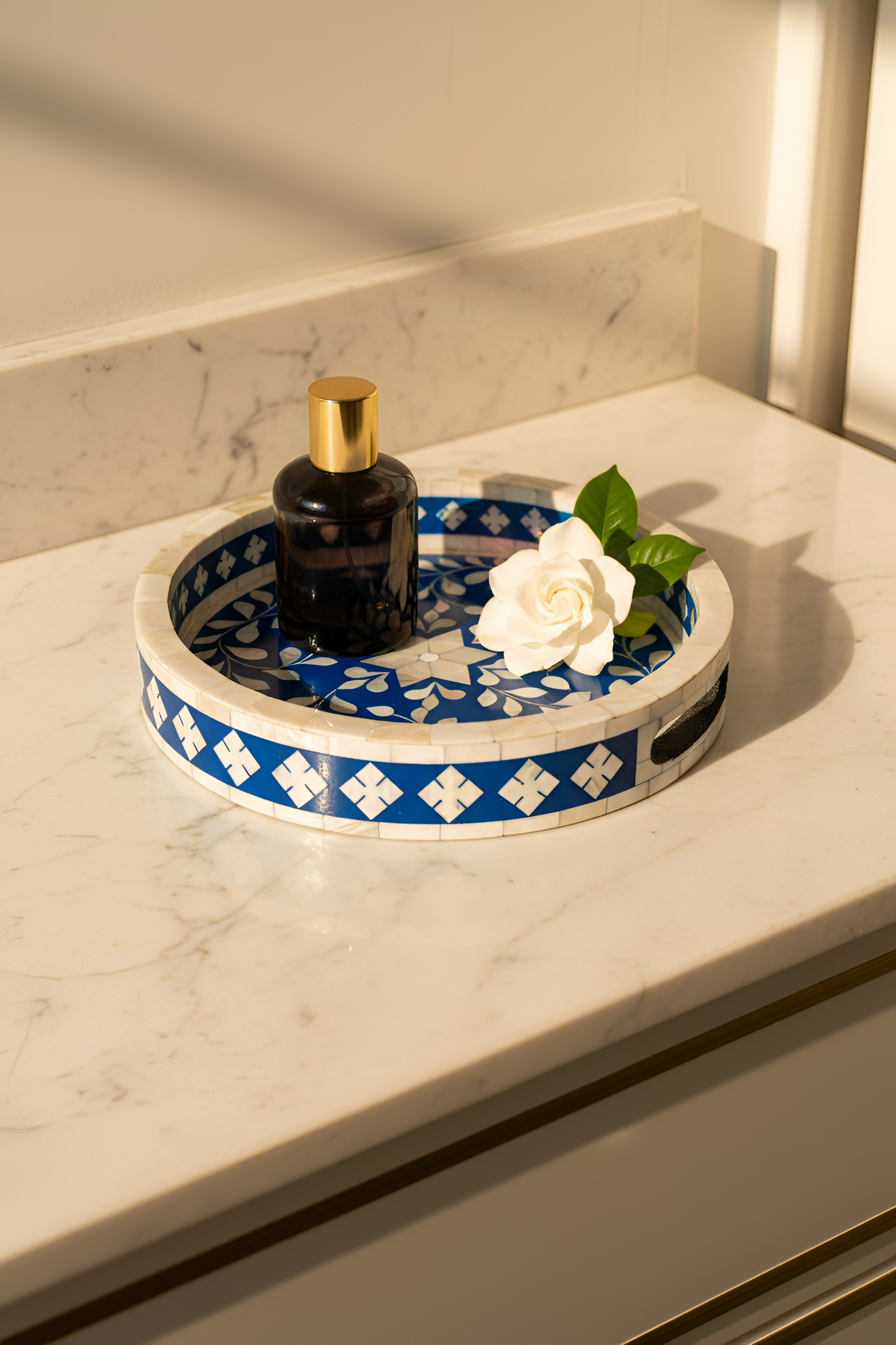 Mother of Pearl Inlay Tray in Deep Blue
