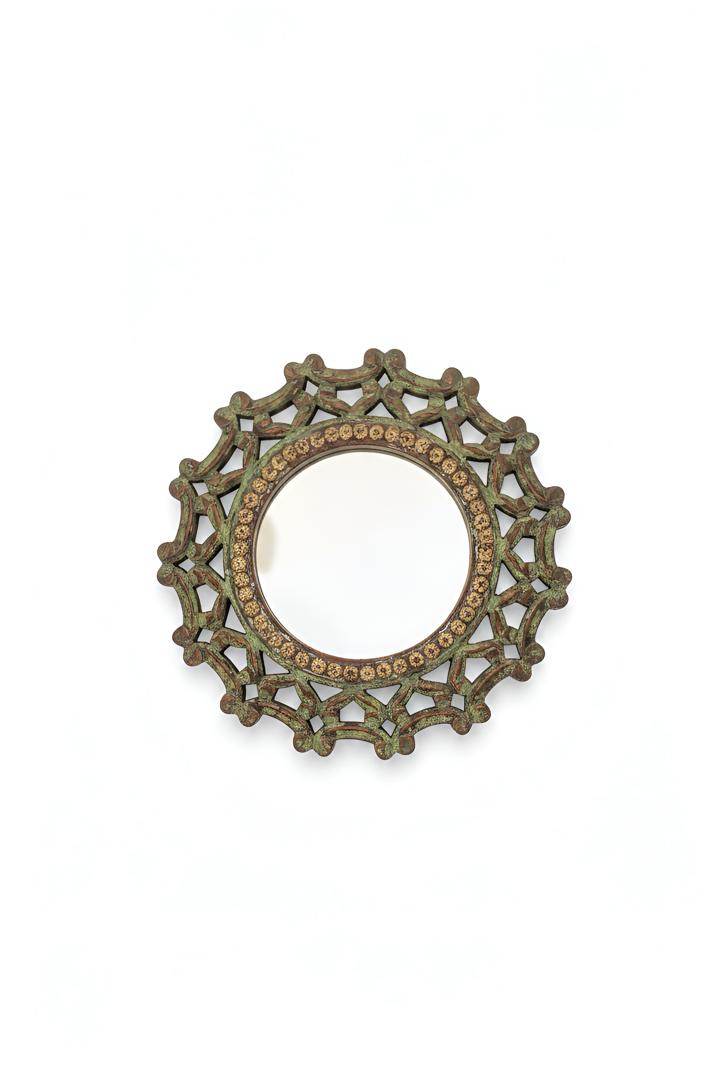 Round Carved Wood Wall Mirror