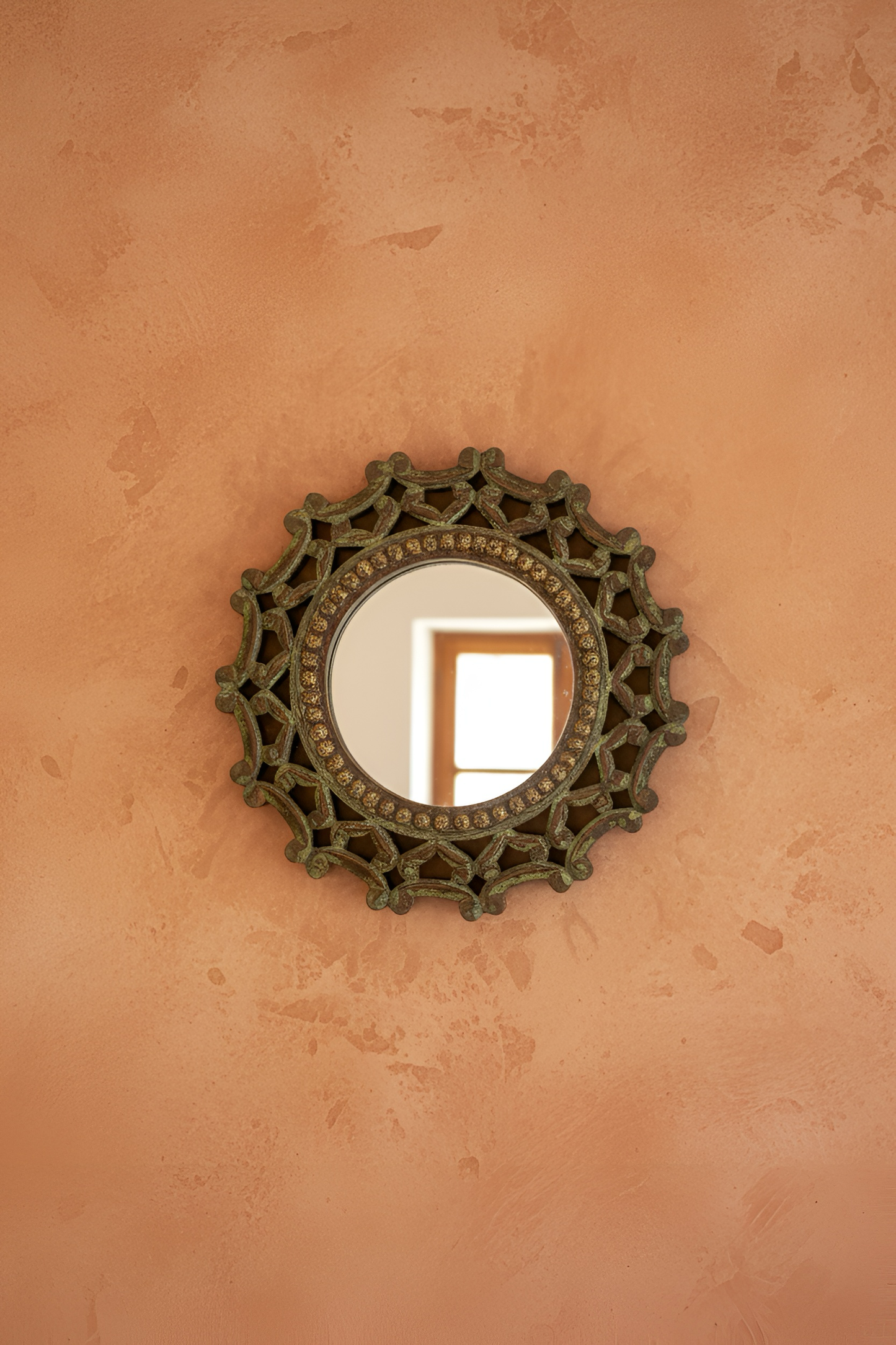 Round Carved Wood Wall Mirror